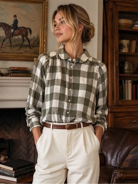 LOFT Tops - LOFT Buffalo Check Button Down Shirt XS Neutral Preppy Coastal Cotton